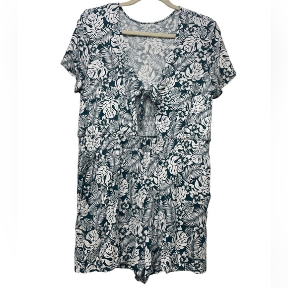 Loft Beach Floral Tie Cutout Romper Size L Precious Emerald - Picture 4 of 6